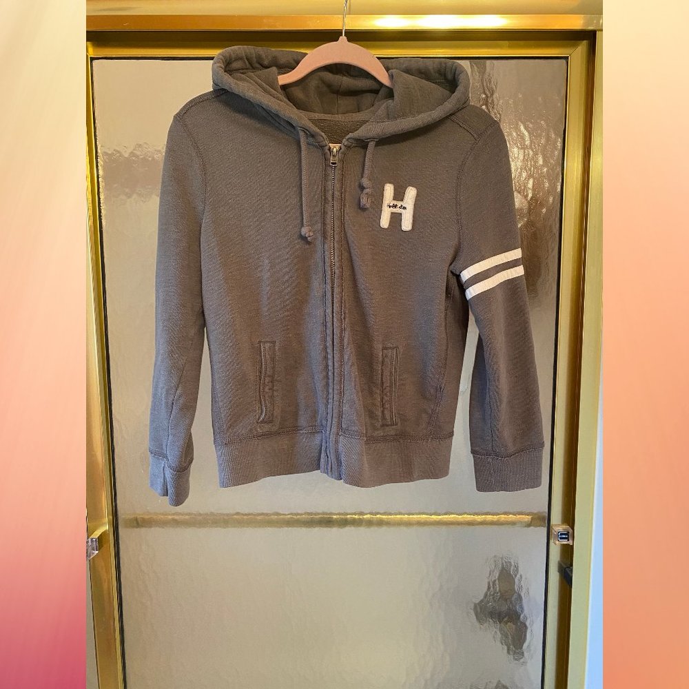 Hollister | Gray Zip Up Hoodie with White Stripes